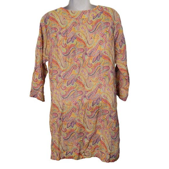 Michaels M Paisley Tunic Top Dress Linen Psychedelic Multicolor Summer Cruise Be - Picture 3 of 6